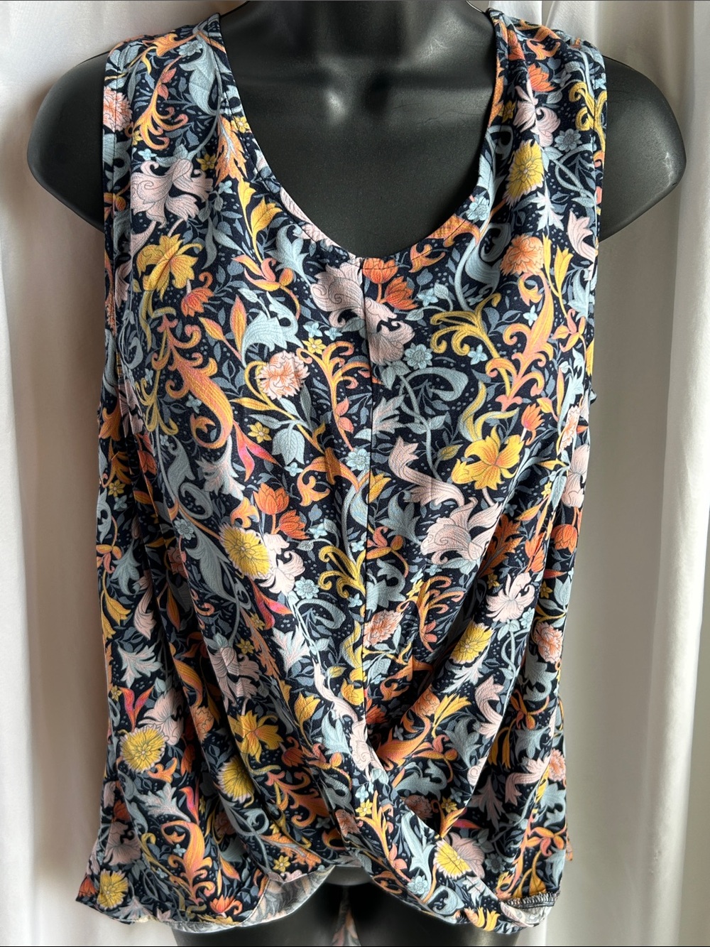 Christopher & Banks Floral Print Twist-Front Sleeveless Top - Navy, Yellow, Pink